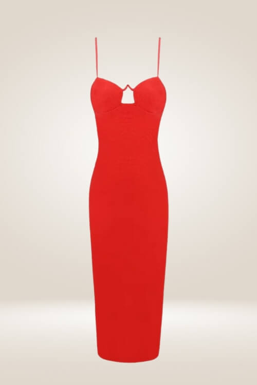 Red Cut Out Midi Bodycon Dress - TGC Boutique - Bodycon Dress