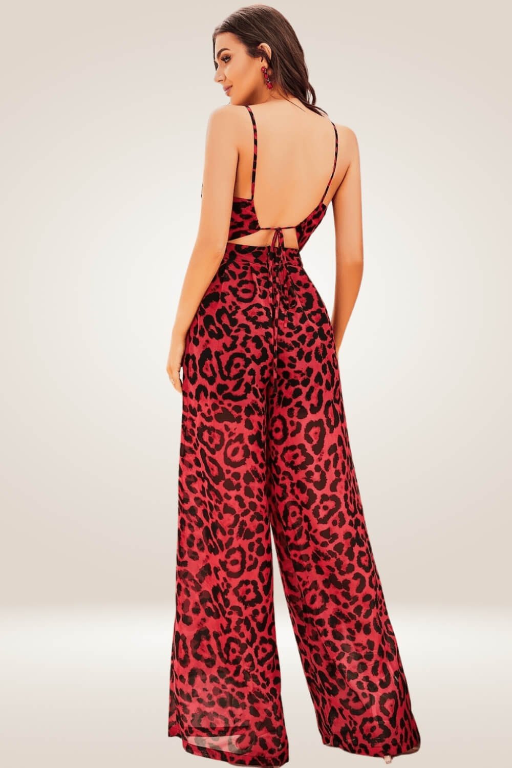 Red Leopard Print Cut out Wide leg Jumpsuit - TGC Boutique - Jumpsuits