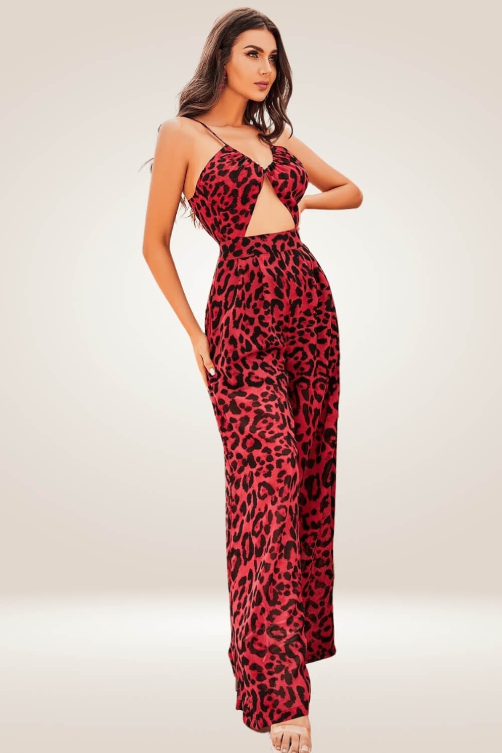 Red Leopard Print Cut out Wide leg Jumpsuit - TGC Boutique - Jumpsuits