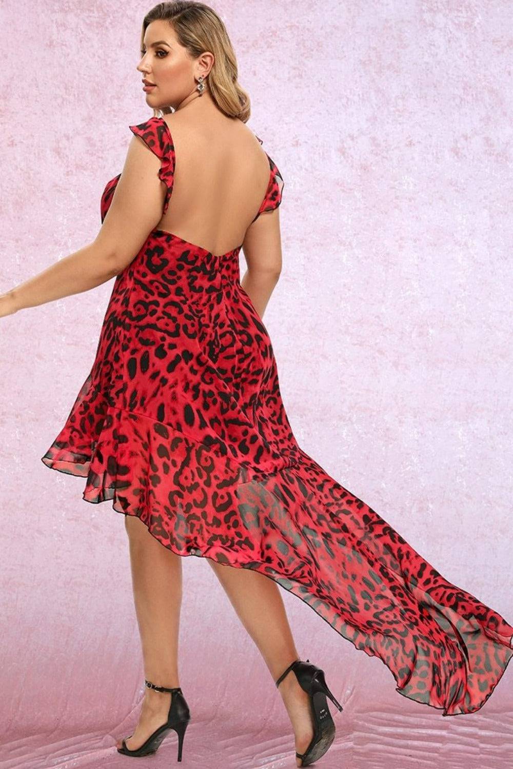Red Long Train Plus Size Leopard Dress - TGC Boutique - Plus Size Dress