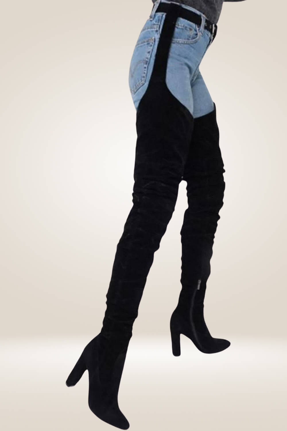 Rihanna Over the Knee Black Boots With Waist Belt - TGC Boutique - Thigh High Boots