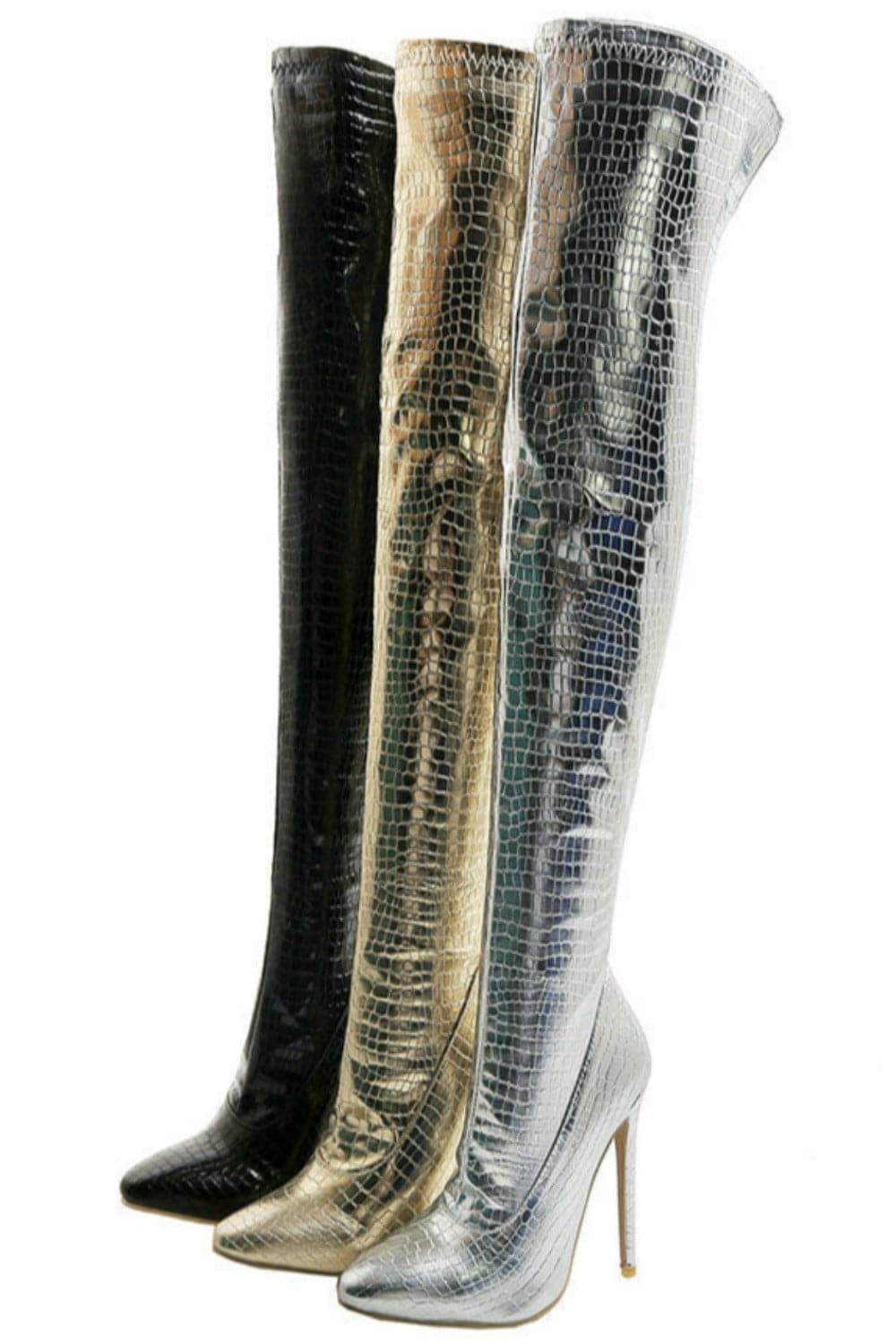 Ruby Metallic Knee High Gold Crocodile Boots - TGC Boutique - Gold Boots