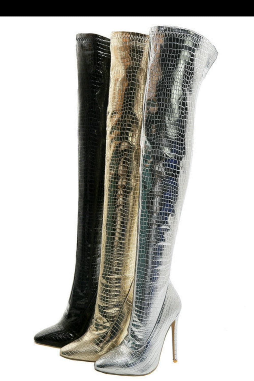 Ruby Metallic Knee High Silver Crocodile Boots - TGC Boutique - Gold Boots