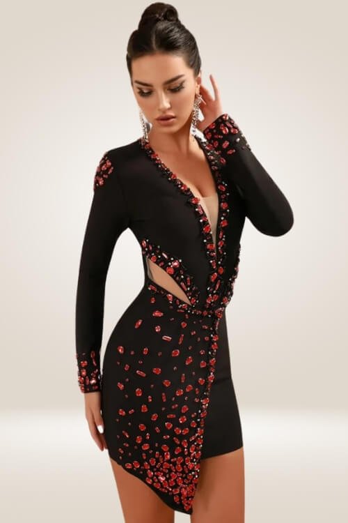 Ruby Rendezvous Embellished Cutout Mini Dress - TGC Boutique - Bodycon Dress