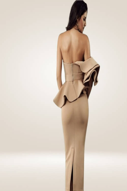 Ruffle Nude Bodycon Midi Dress - TGC Boutique - Bodycon Dress
