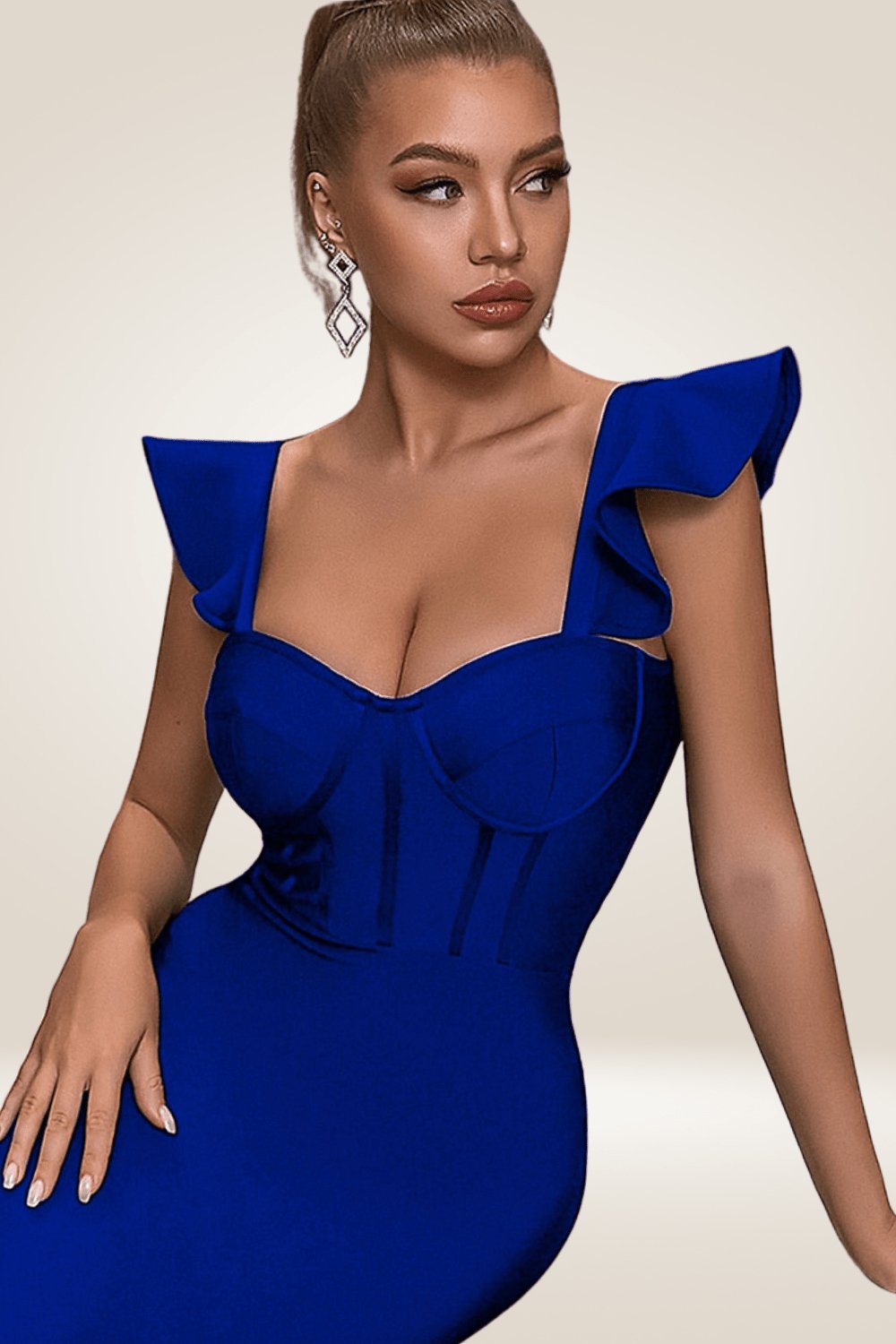 Ruffles Shoulders Bodycon Blue Corset Dress - TGC Boutique - Bodycon Dress
