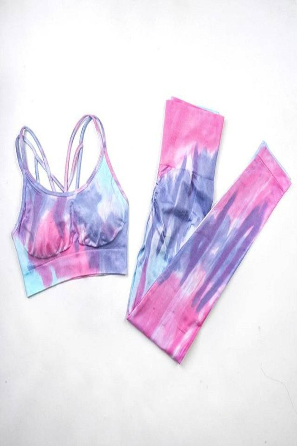 Seamless Tie Dye Gym Workout Yoga Leggings 2 Piece Set - TGC Boutique - Activewear Set