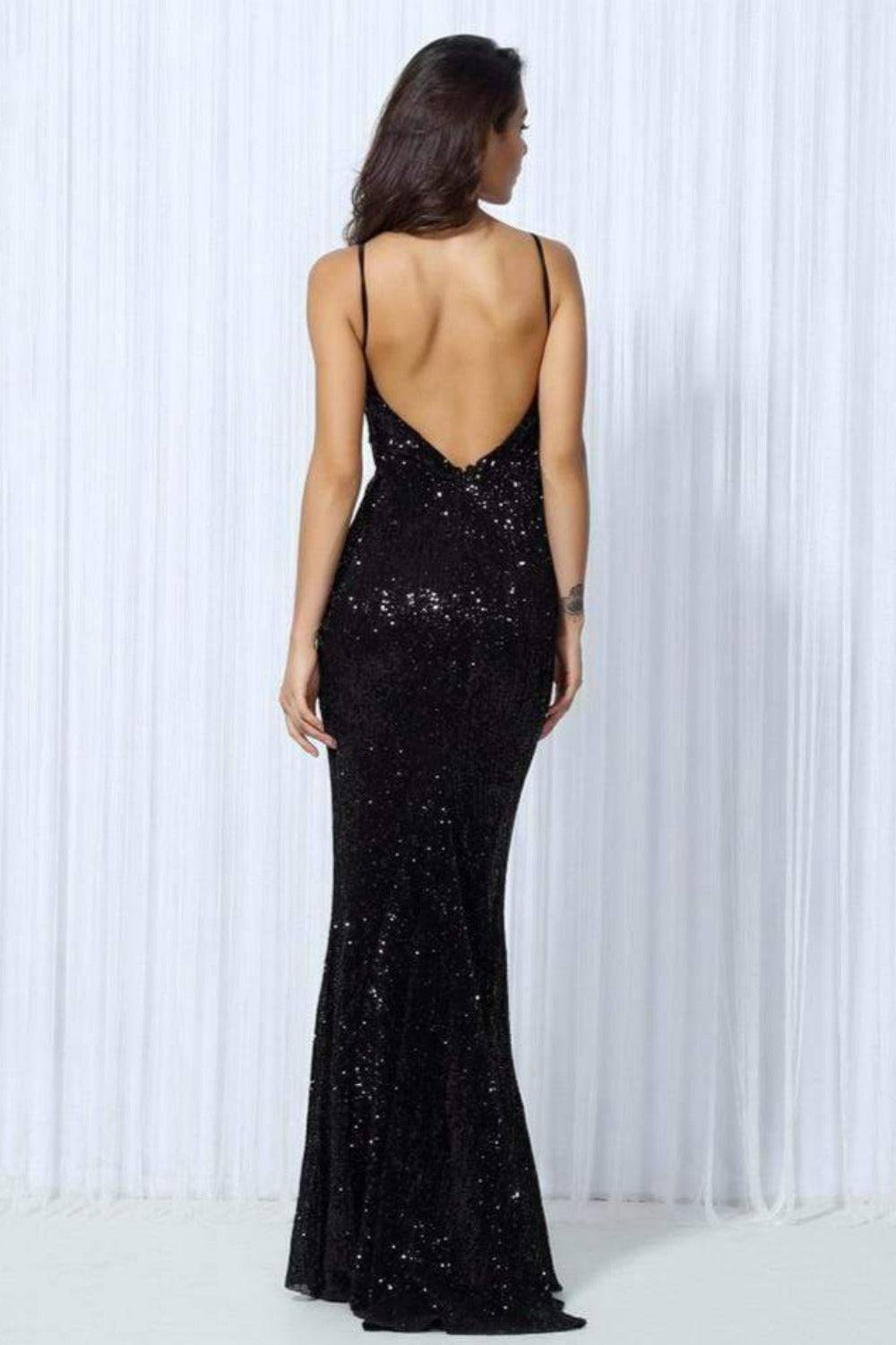 Sequin Backless Black Maxi Dress - TGC Boutique - Maxi Dress