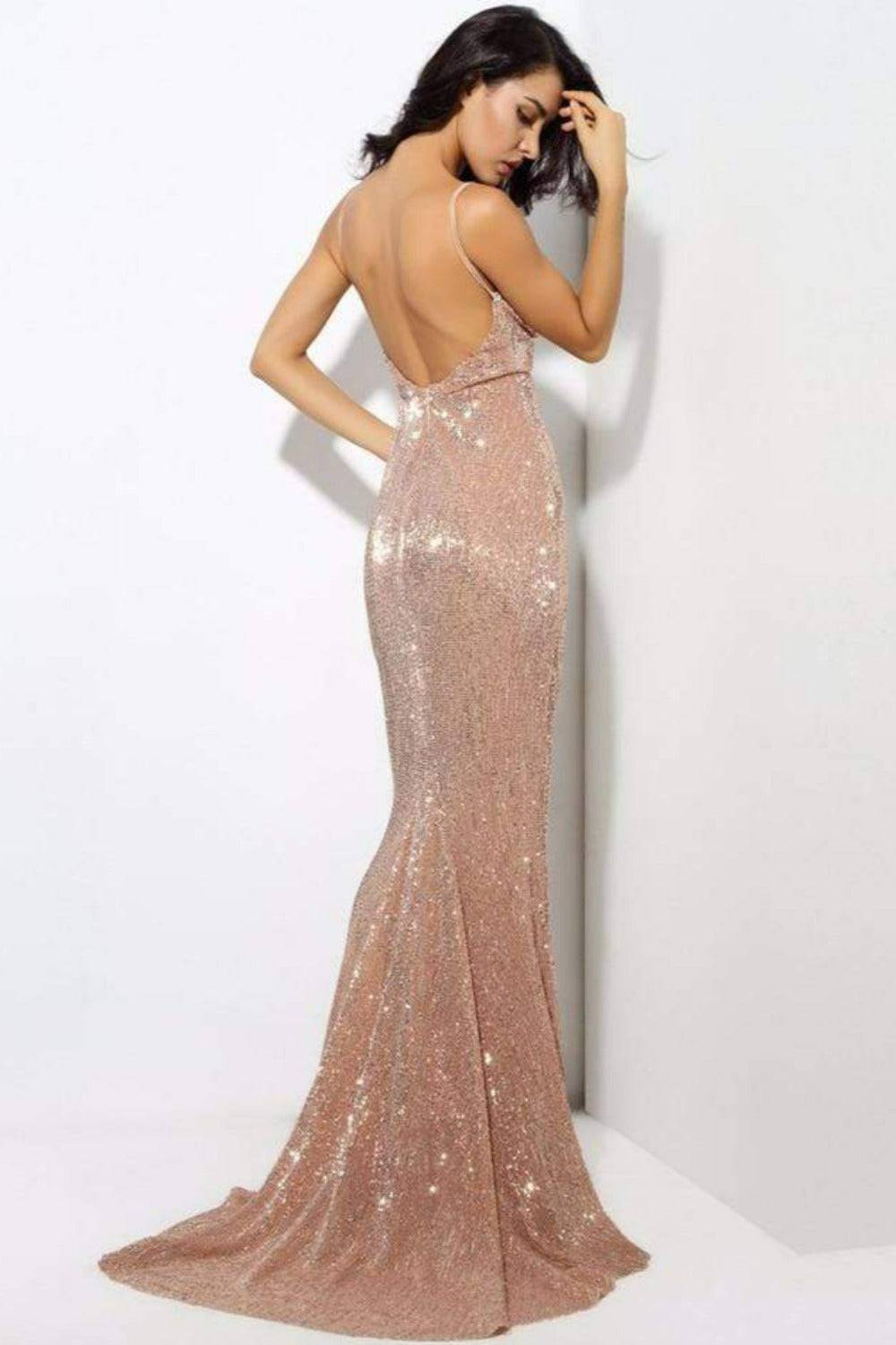 Sequin Backless Gold Maxi Dress - TGC Boutique - Evening Gown