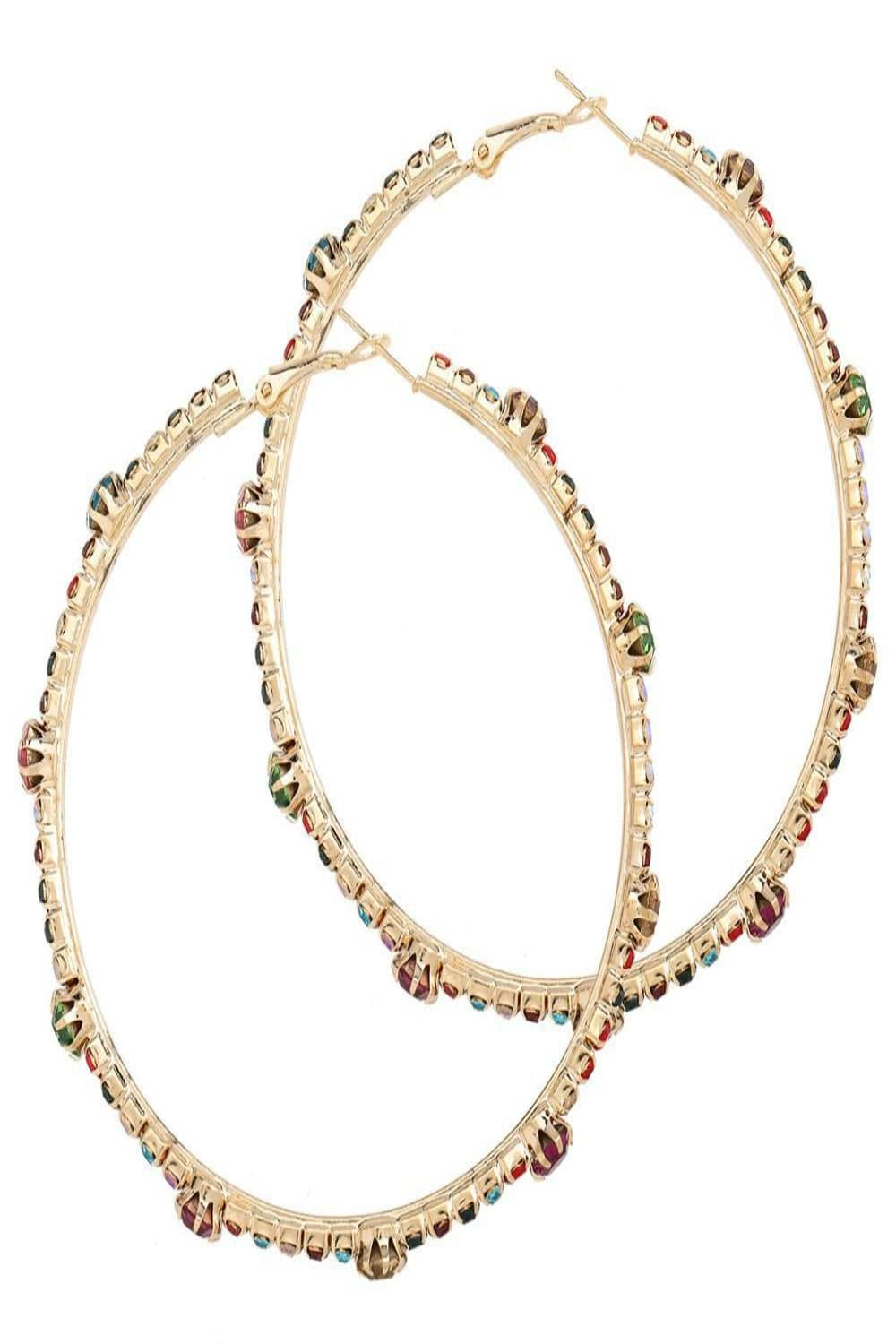 Shiny Rhinestone Gems Statement Huge Hoop Earrings - TGC Boutique - Hoop Earrings