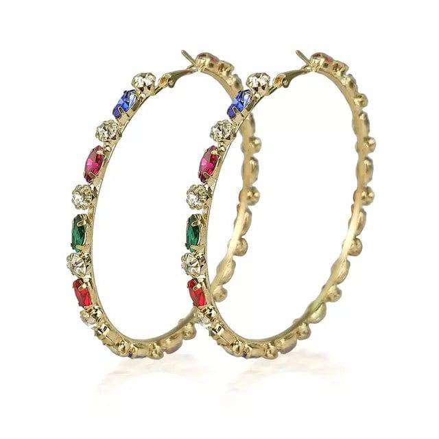 Shiny Rhinestone Gems Statement Huge Hoop Earrings - TGC Boutique - Hoop Earrings
