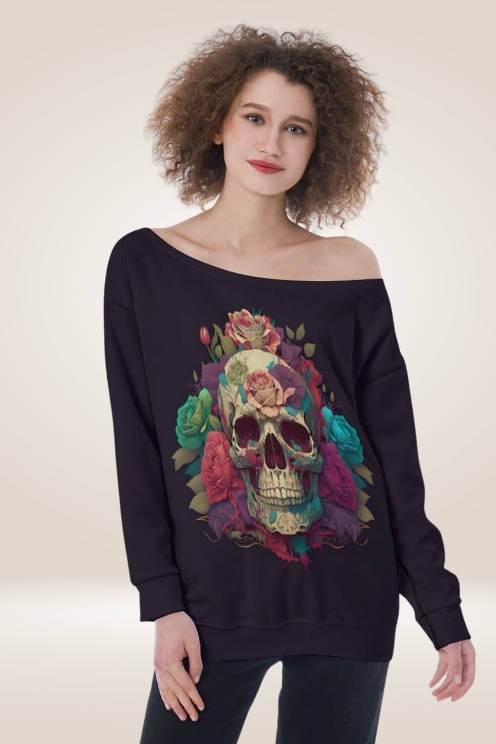 Skull Oversized Off The Shoulder Sweatshirt - TGC Boutique - Sweatshirt