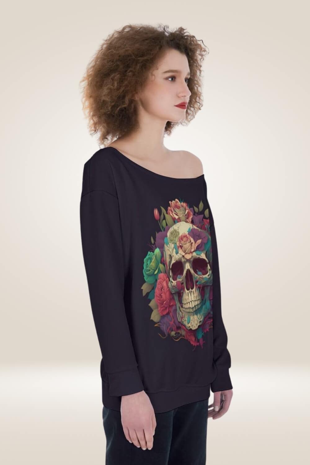 Skull Oversized Off The Shoulder Sweatshirt - TGC Boutique - Sweatshirt