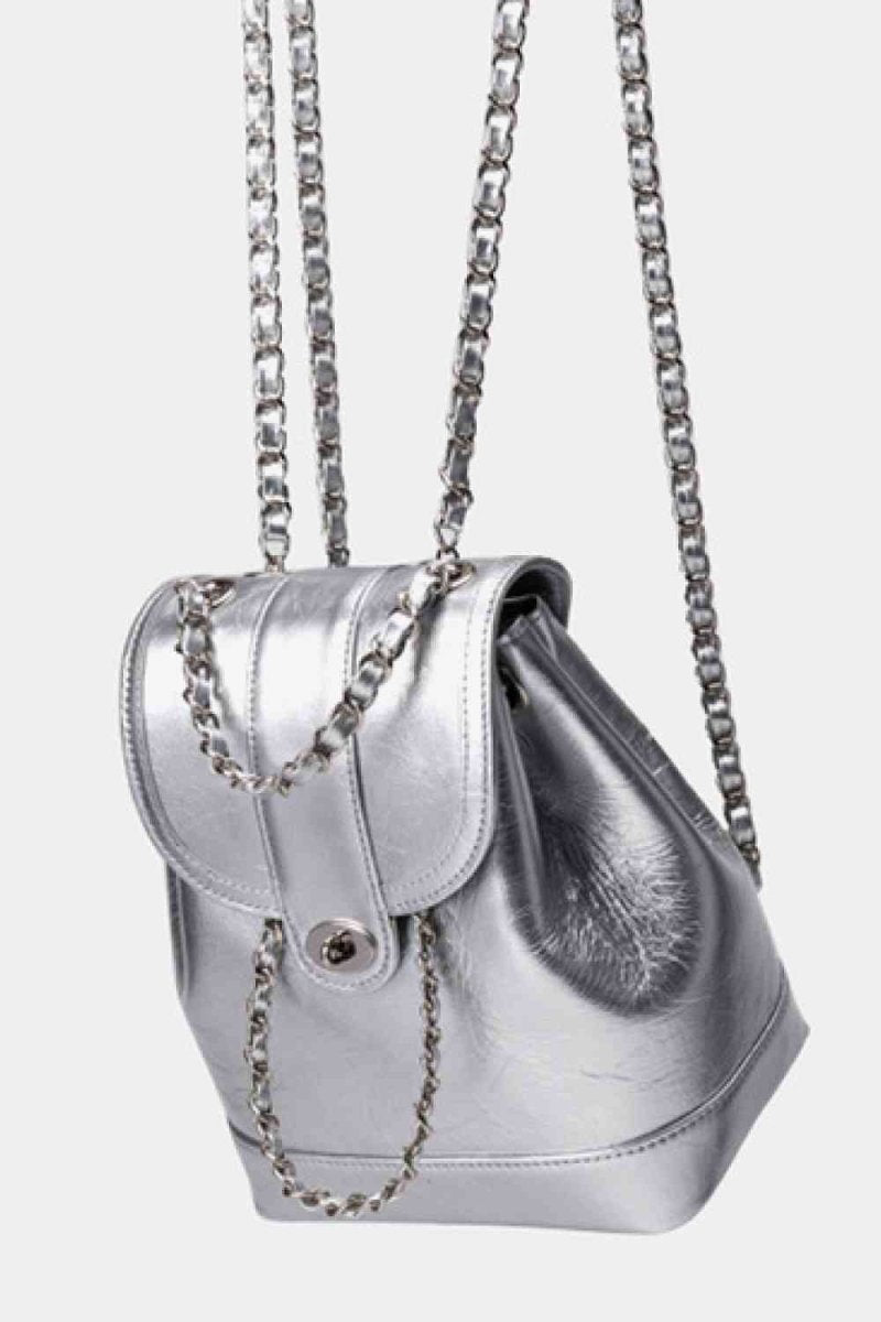 Sleek Vegan Leather Backpack with Chain Straps - TGC Boutique - Handbags