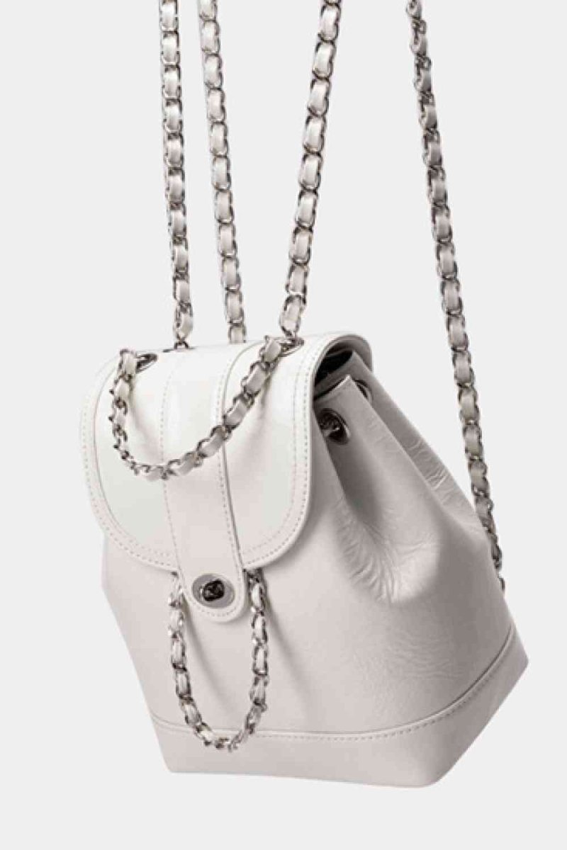 Sleek Vegan Leather Backpack with Chain Straps - TGC Boutique - Handbags