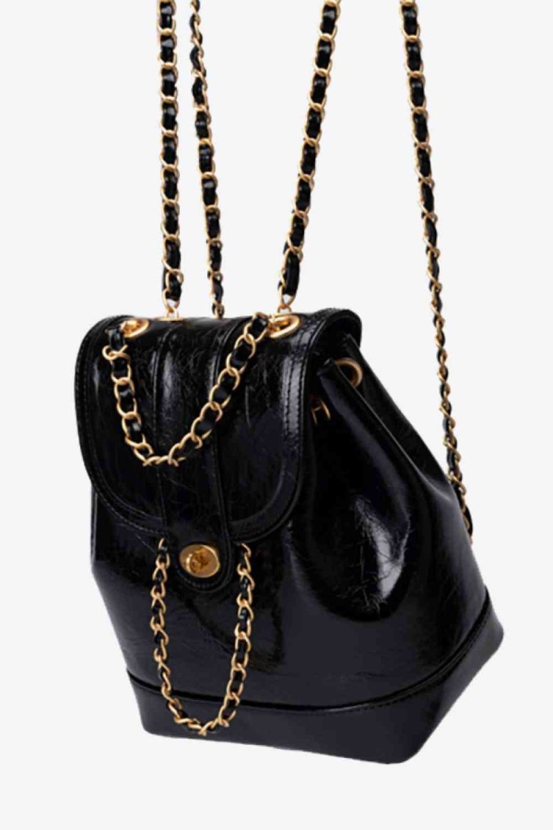 Sleek Vegan Leather Backpack with Chain Straps - TGC Boutique - Handbags