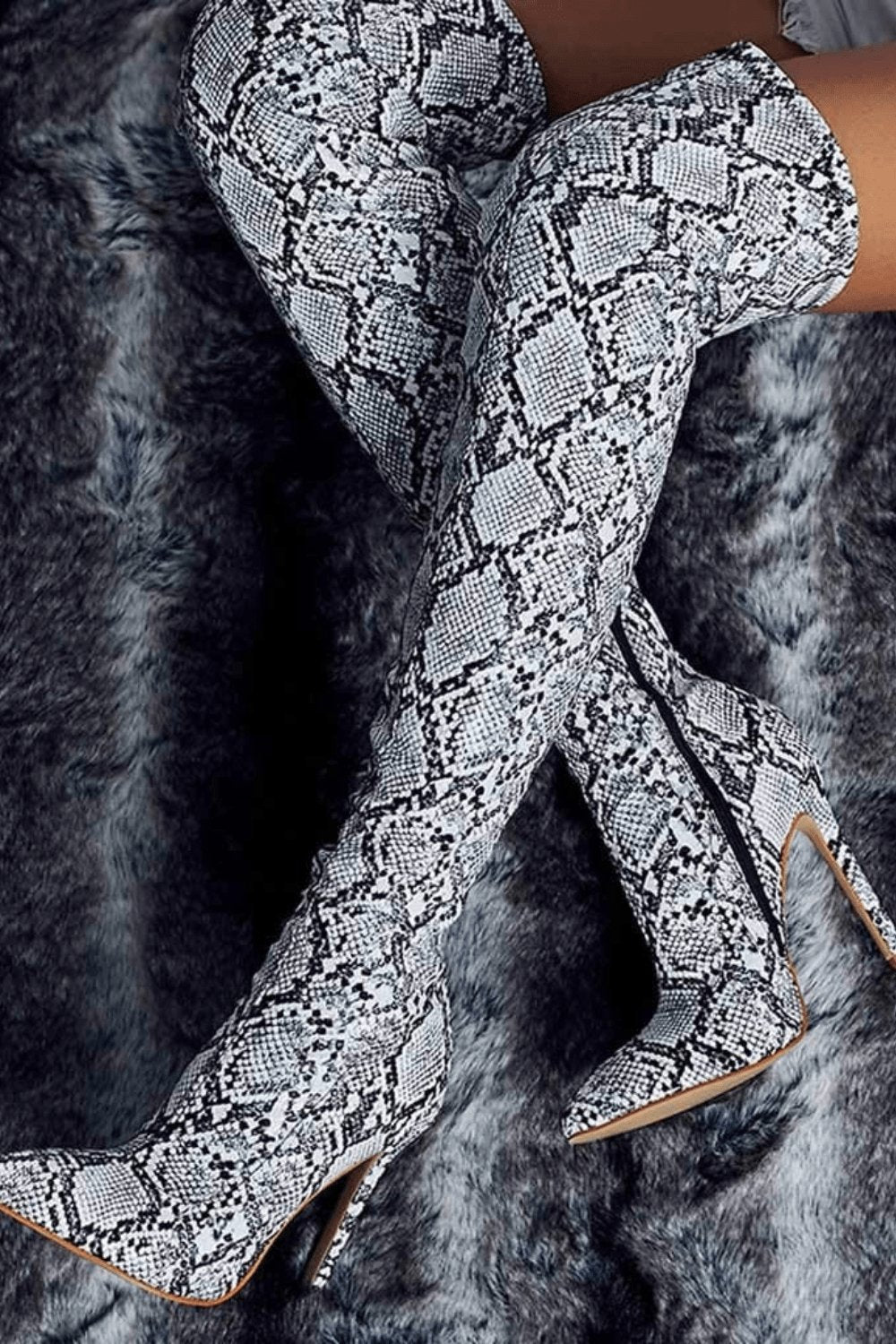 Grey snake print over the knee boots online