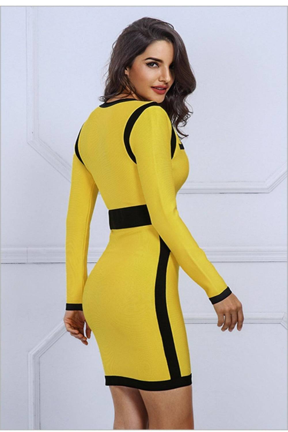 Sophie Long Sleeve Bandage Bodycon Yellow Mini Dress - TGC Boutique - Bodycon Dress