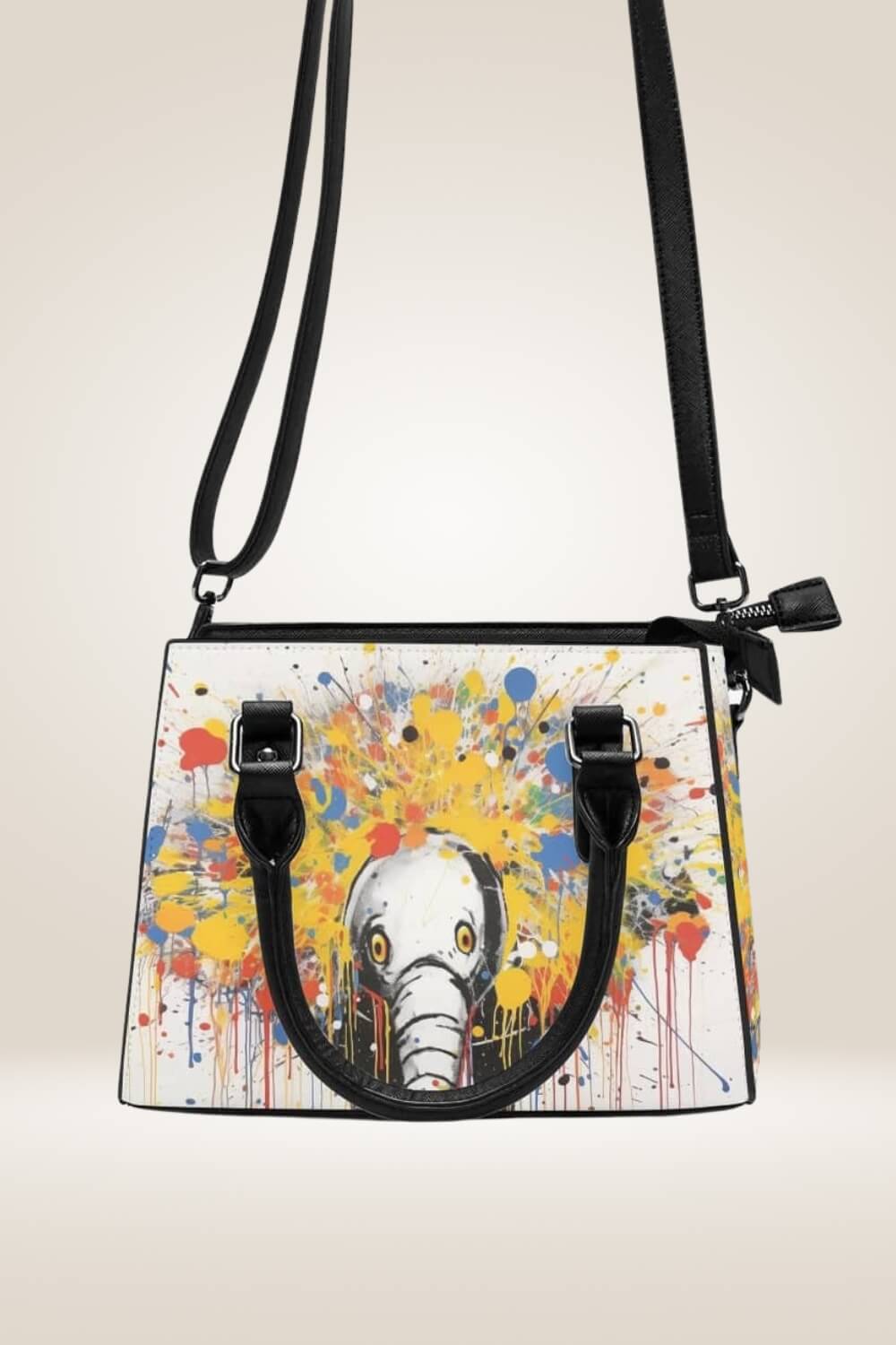 Spray paint Elephant White Satchel Bag - TGC Boutique - Satchel Handbag