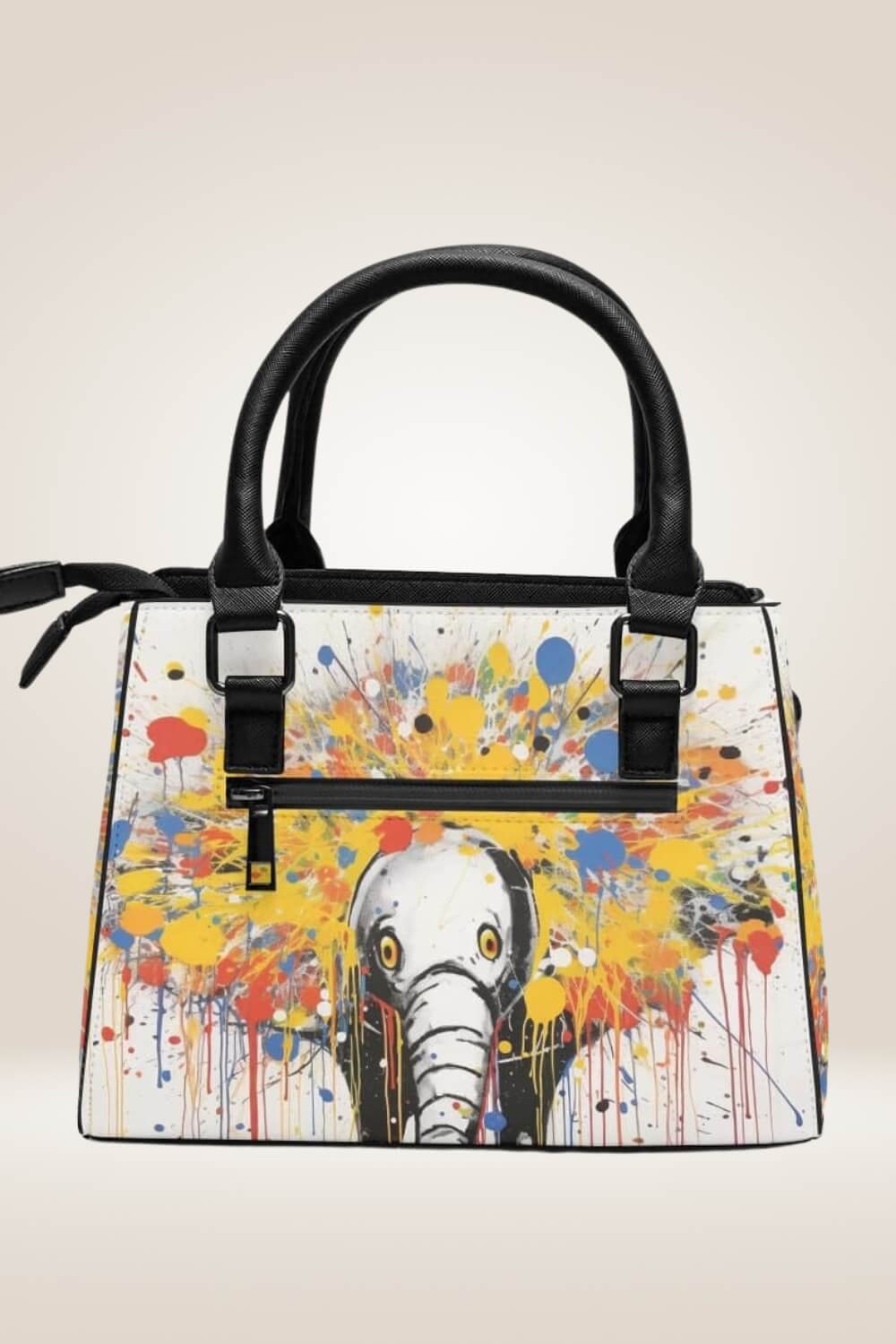 Spray paint Elephant White Satchel Bag - TGC Boutique - Satchel Handbag