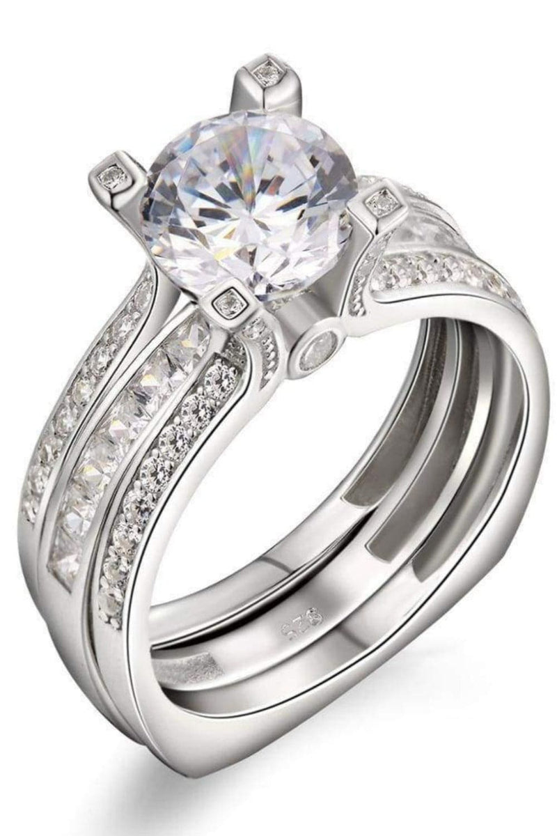 Square-Cut Sterling Silver CZ Wedding Ring Set | TGC