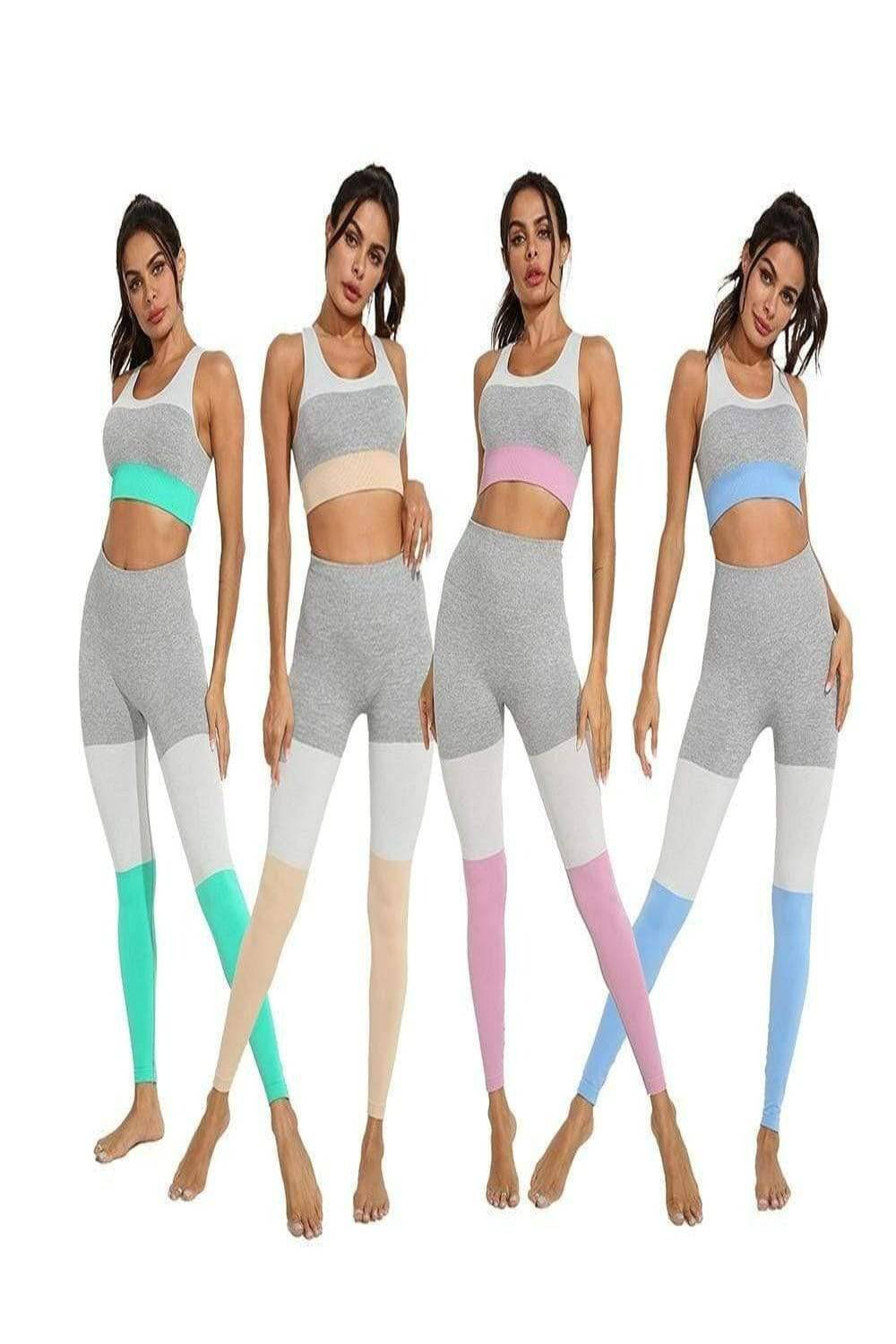 Squat Proof Patchwork Yoga Workout Set - Blue - TGC Boutique - Activewear