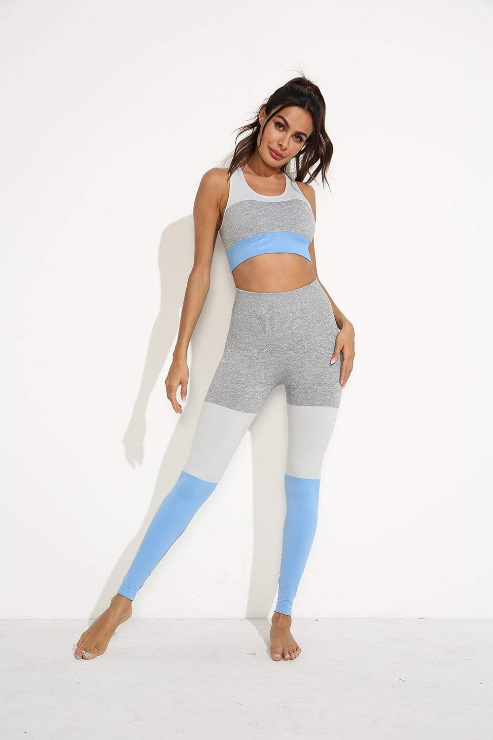 Squat Proof Patchwork Yoga Workout Set - Blue - TGC Boutique - Activewear