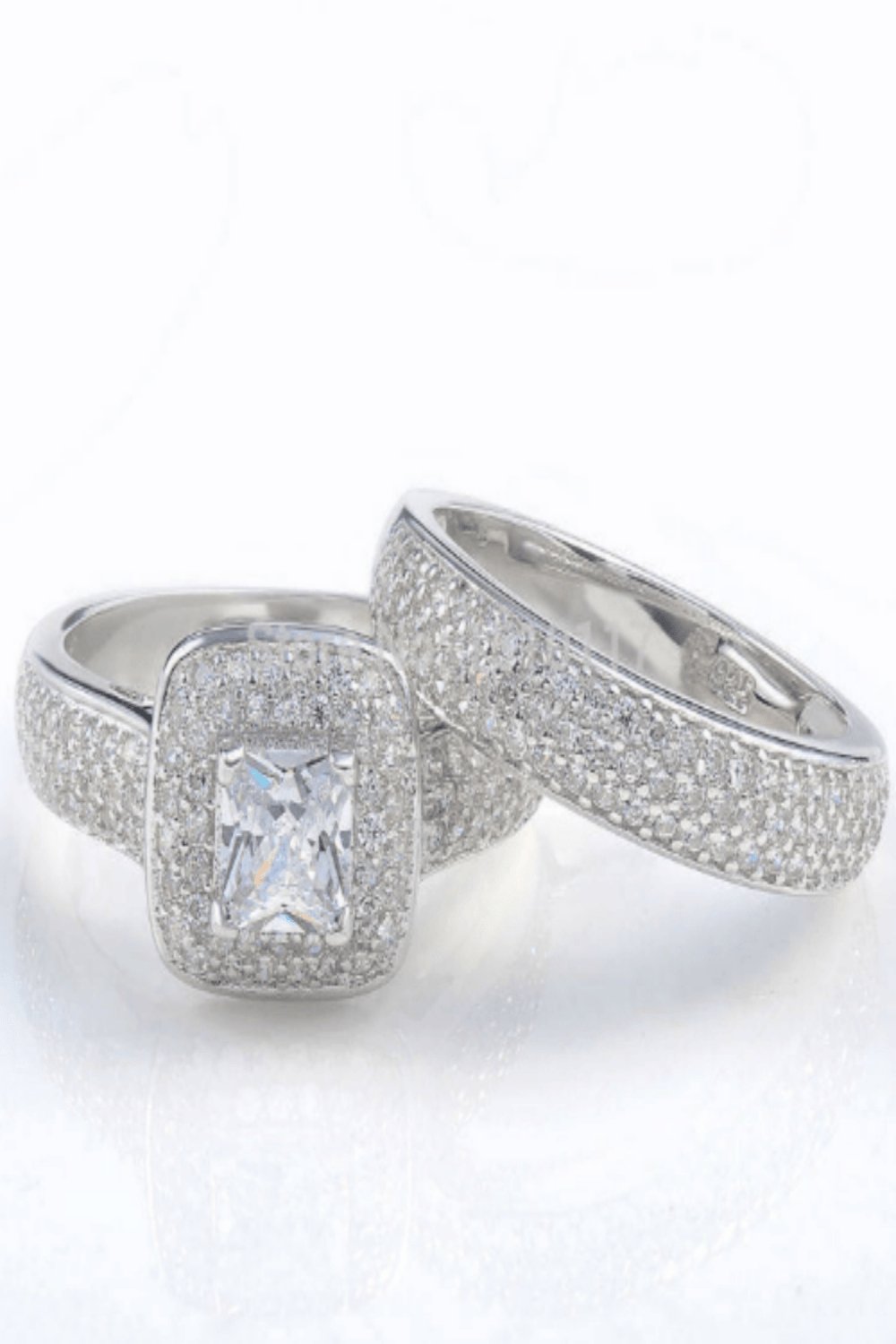 Sterling Silver Bridal Ring Set - 1.26 Ct Princess Cut - TGC Boutique -