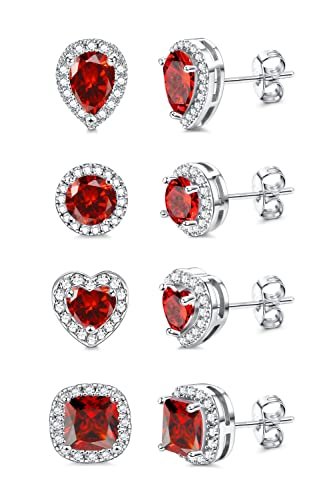 Sterling Silver Red Birthstone Stud Earrings - 4 Pack - TGC Boutique - Silver earrings