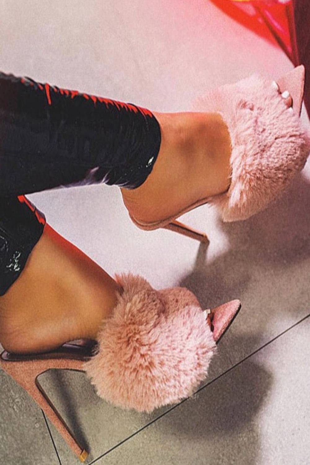 Mclubgirl Ultra High Heel Black Platform Sandals With Sexy Furry Pink Fluffy  Heels For Women LFD 220402 From Pu06, $21.54 | DHgate.Com