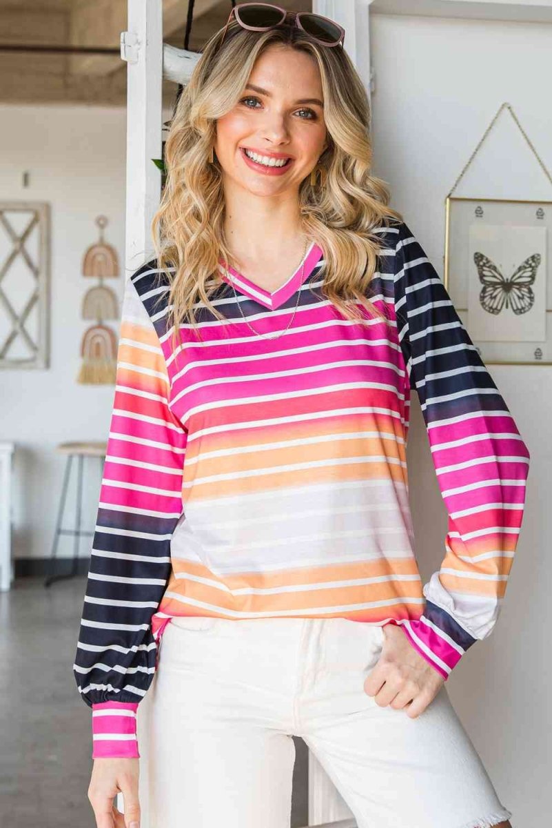 Sunrise Stripes Long Sleeve Gradient Striped Top - TGC Boutique - T Shirt
