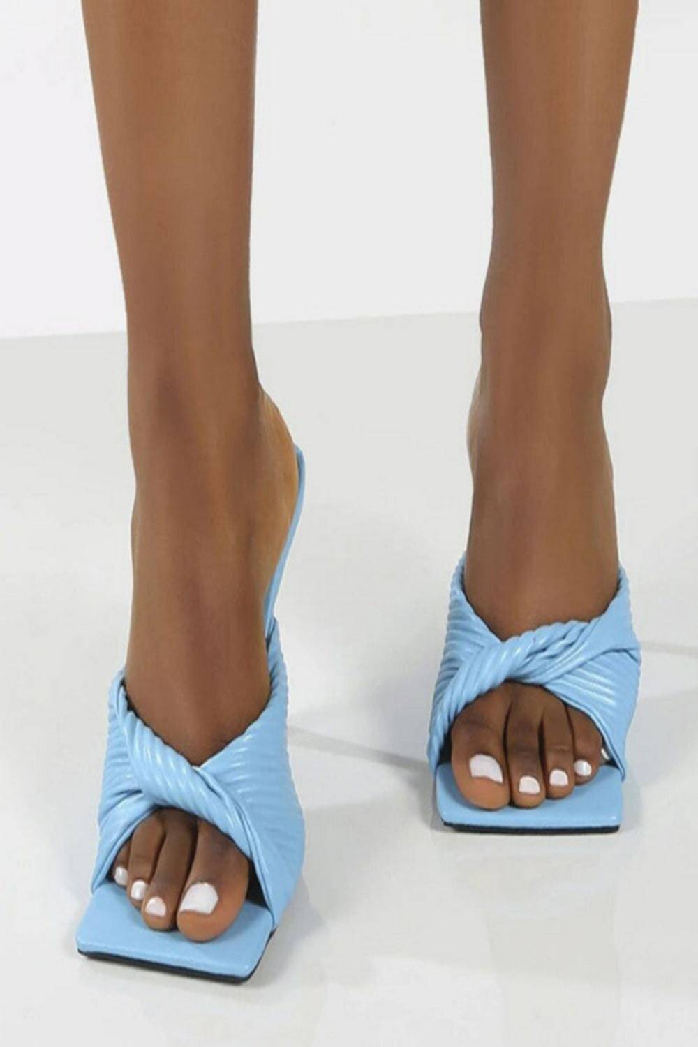 Textured Twist Strap blue Heeled Sandal - TGC Boutique - Shoes