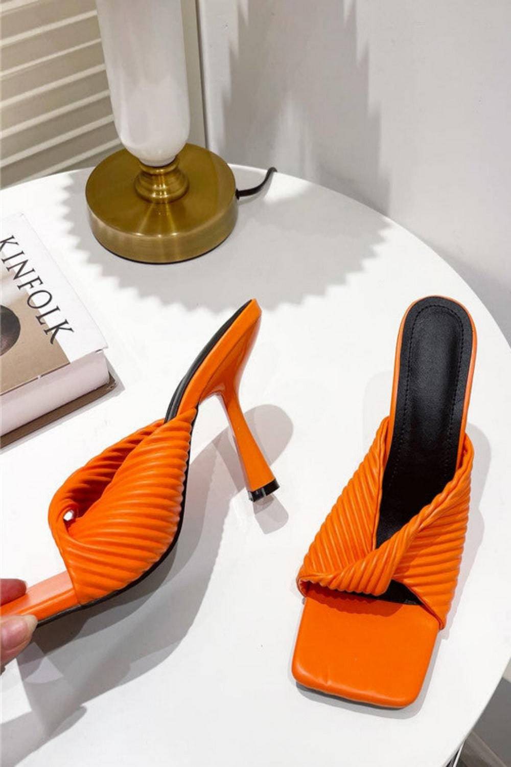 Textured Twist Strap Orange Sandal - TGC Boutique - Shoes