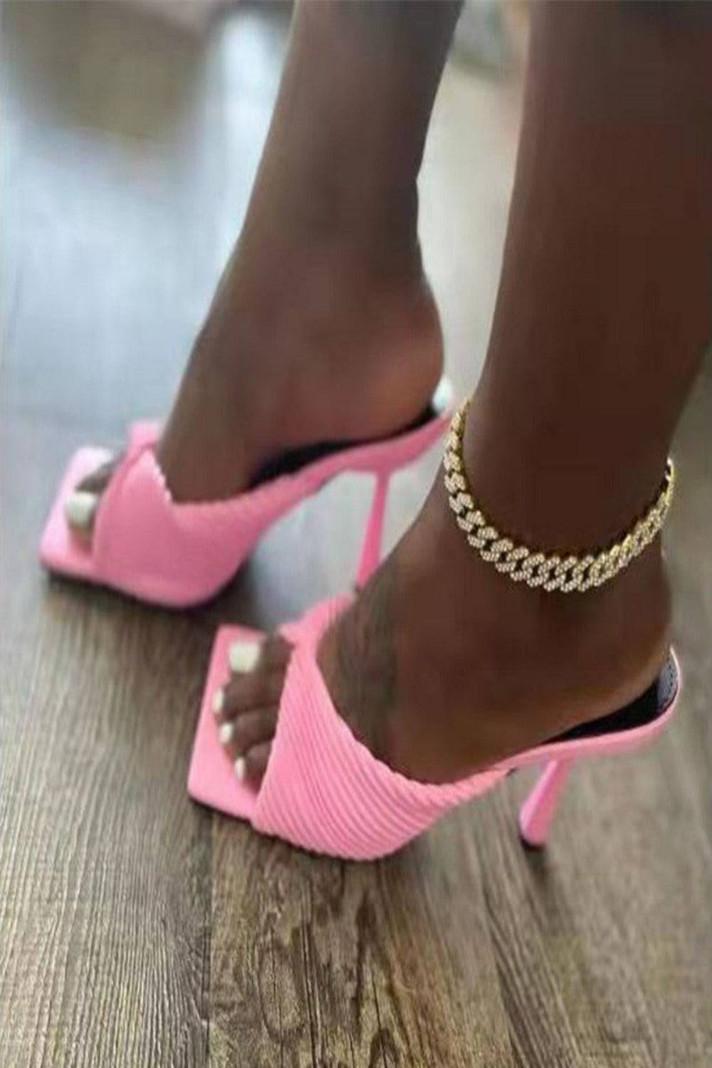 Textured Twist Strap Pink Sandals - TGC Boutique - Shoes