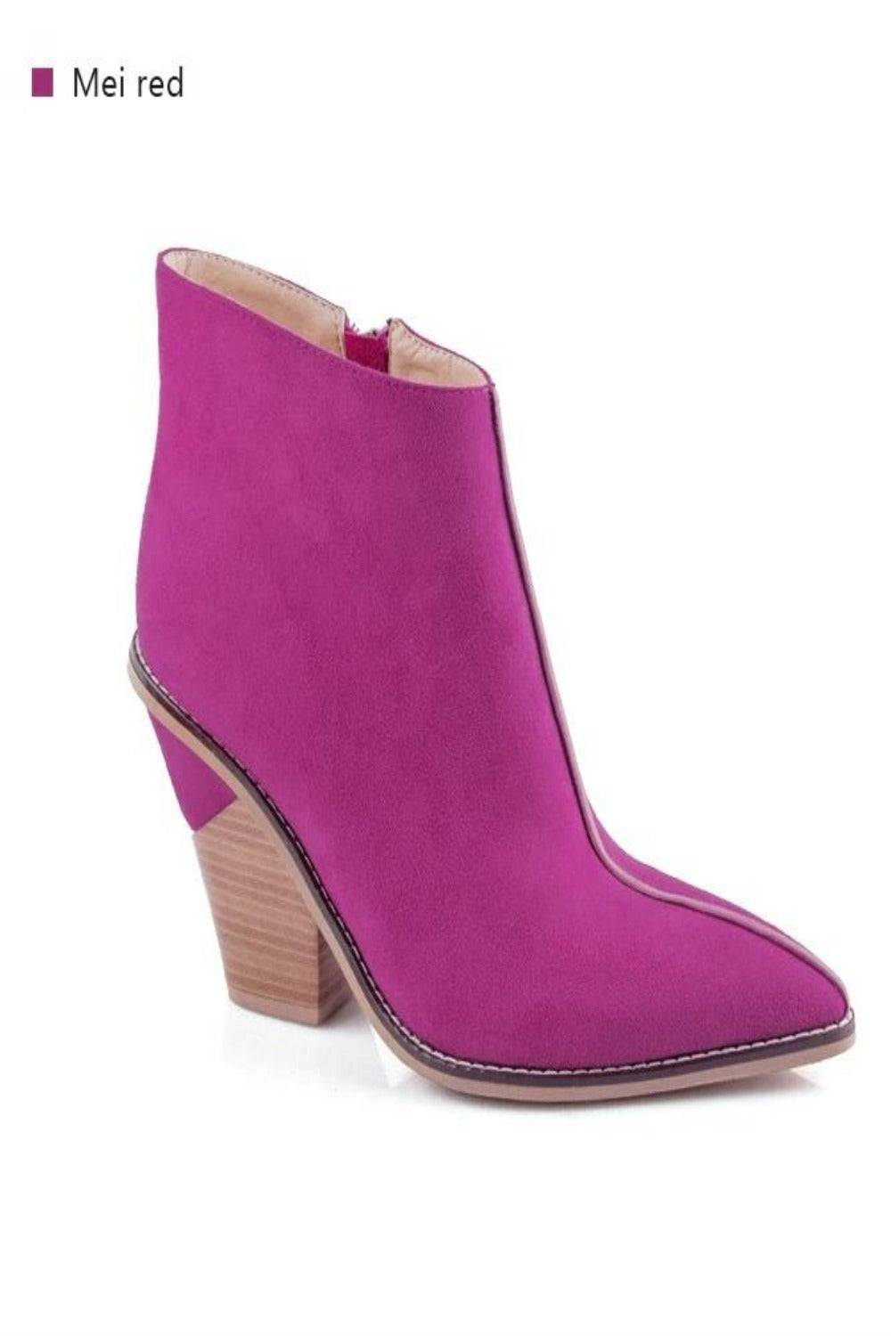 Thick High Heels Pointed Toe Western Cowboy Ankle Boots - TGC Boutique - Ankle Booties