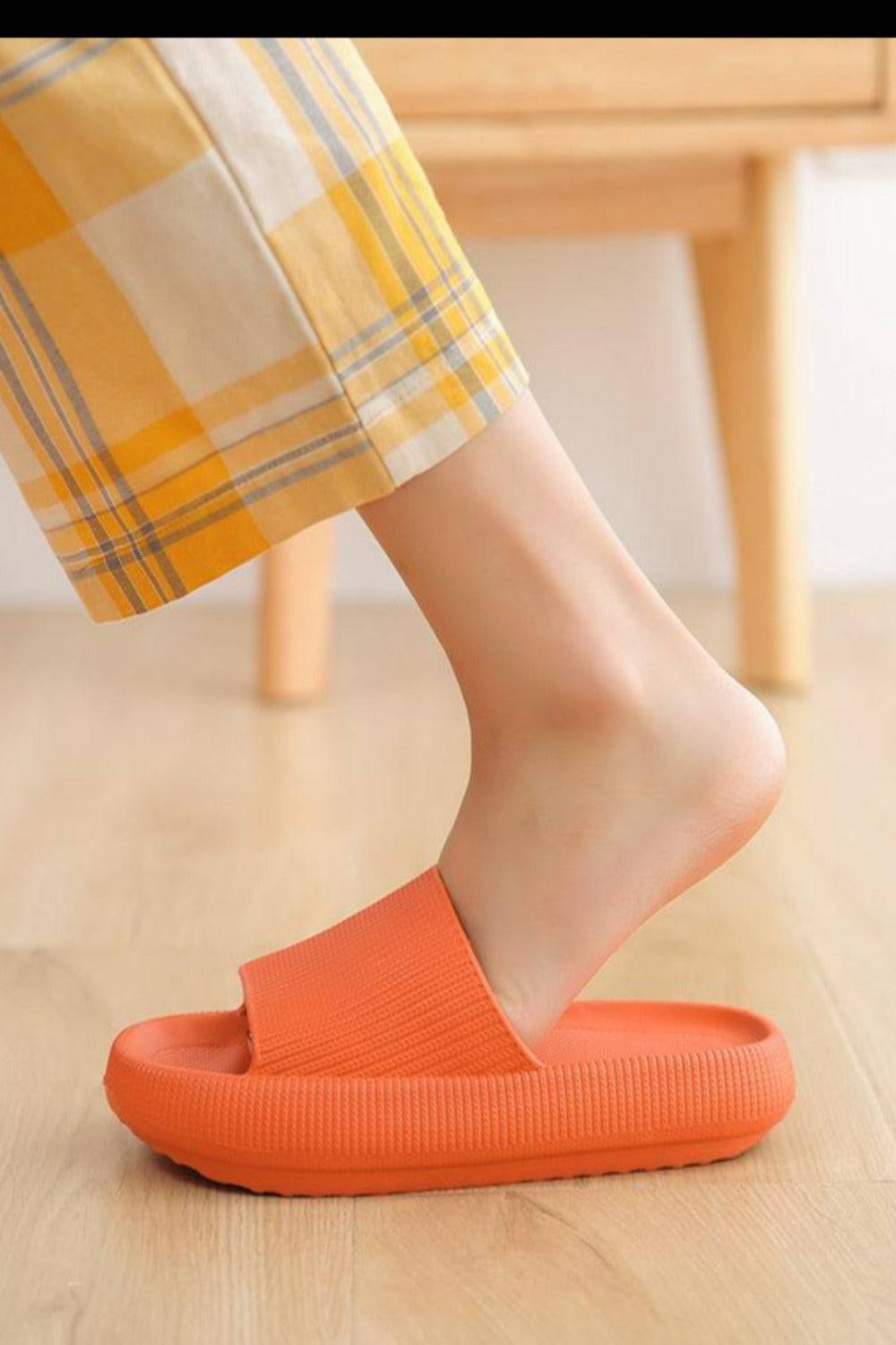 Thick Platform Comfy Orange Rubber Slide Sandals - TGC Boutique - Orange Slides