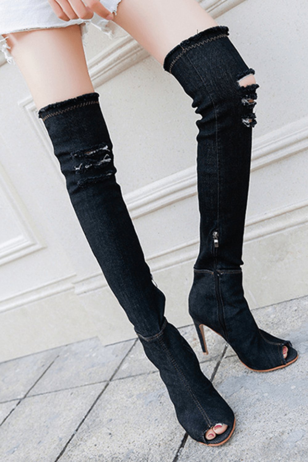 Thigh High Black Denim Boots - TGC Boutique - Black Boots
