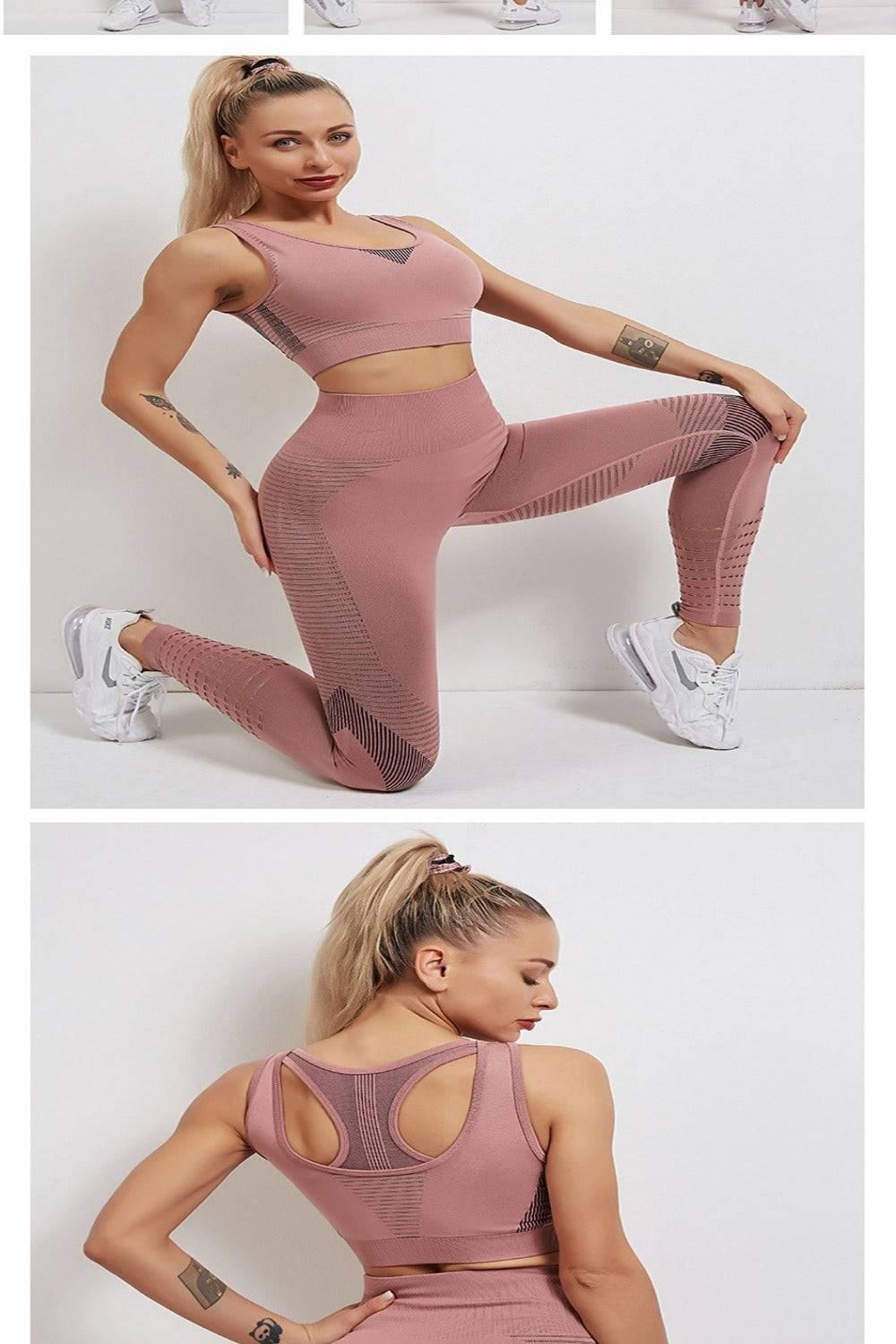 Tummy Control High Waisted Yoga Leggings Set - Pink - TGC Boutique