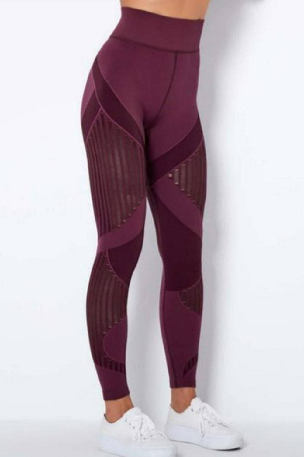 Tummy Control High Waisted Leggings - Wine Red - TGC Boutique