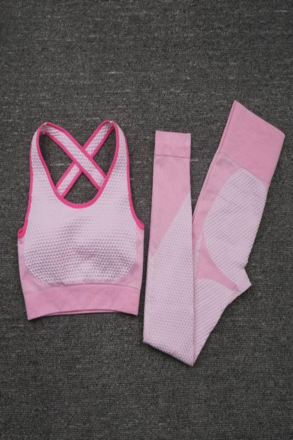 Tummy Control High Waisted Yoga Leggings Set - Pink - TGC Boutique