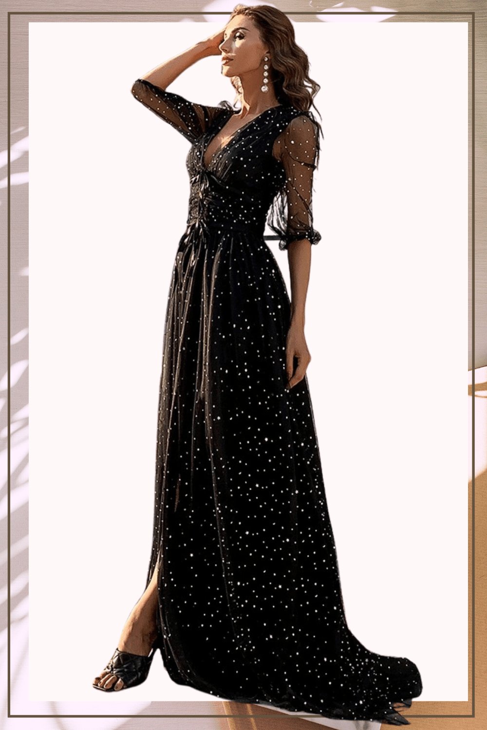 Waist Fitted High Slit Long Sleeve Maxi Dress - TGC Boutique - Star Dress