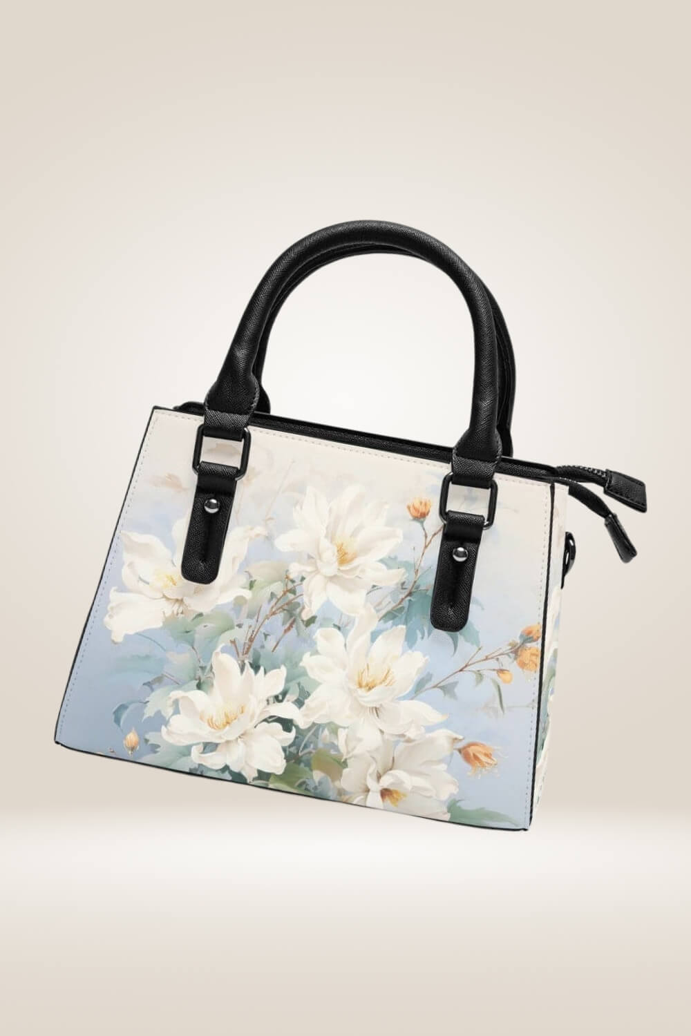 White Flowers Blue Satchel Bag - TGC Boutique - Satchel Handbag