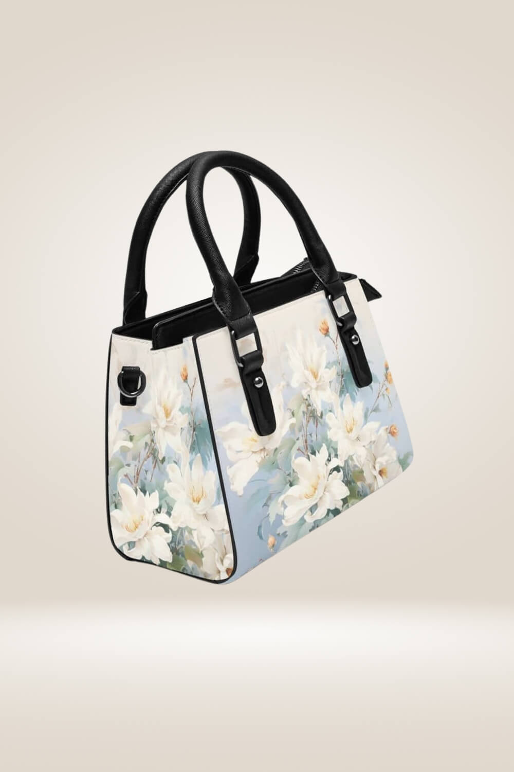 White Flowers Blue Satchel Bag - TGC Boutique - Satchel Handbag