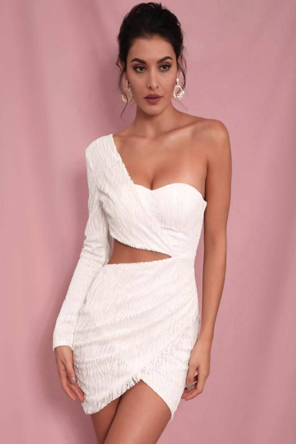 White Glitter Bead Bodycon Short Wedding Dress - TGC Boutique - Bodycon Dress