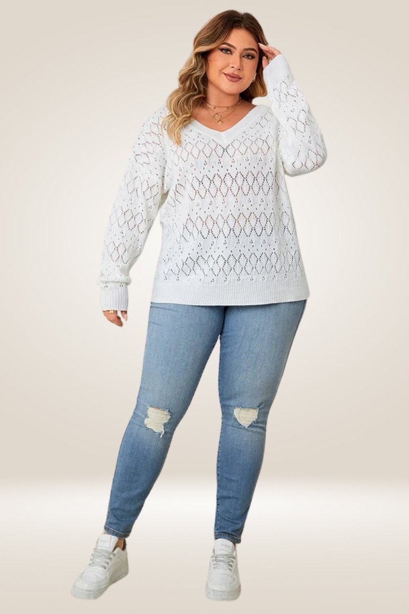 White Knitted Plus Size Sweater - TGC Boutique - Sweater