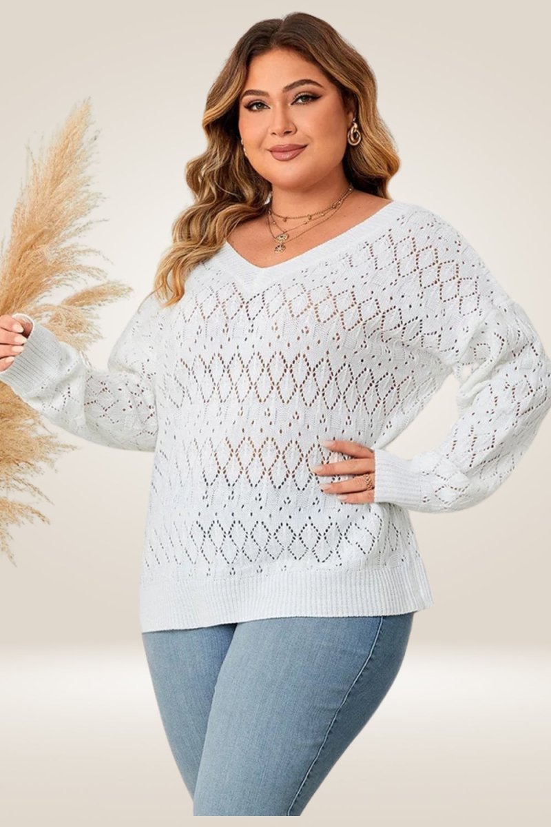 White Knitted Plus Size Sweater - TGC Boutique - Sweater