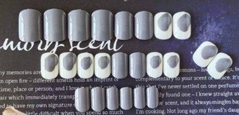 White Press On Nails Gray Glossy Coffin Nail Kit - TGC Boutique - Press On Nails