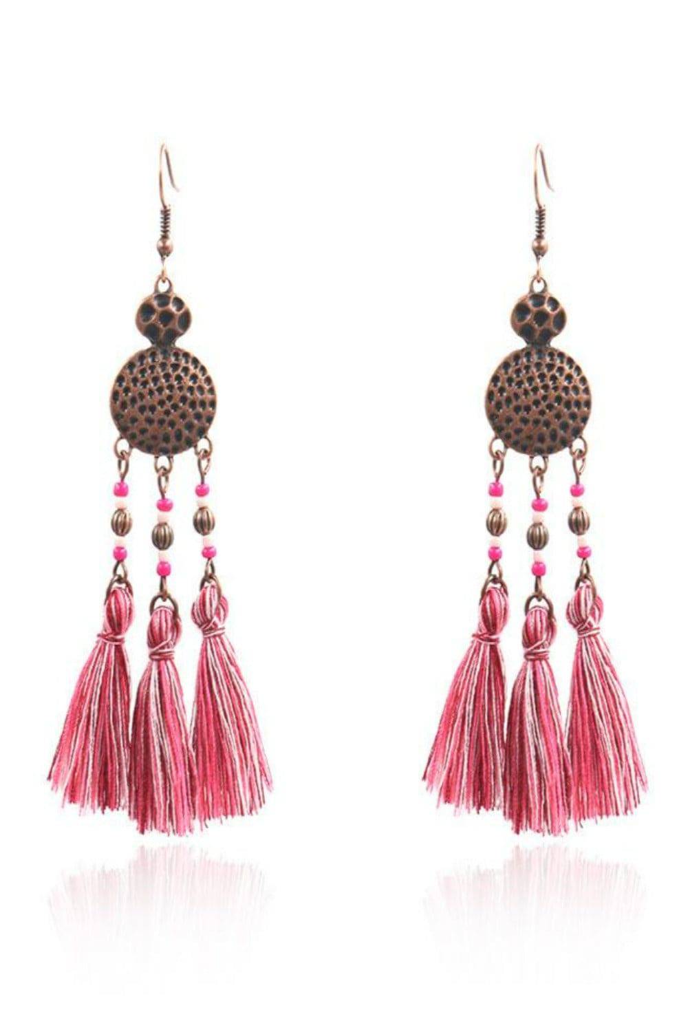 Woven Silk Geometric Fan Tassel Bohemian Earrings - TGC Boutique - Dangle Earrings