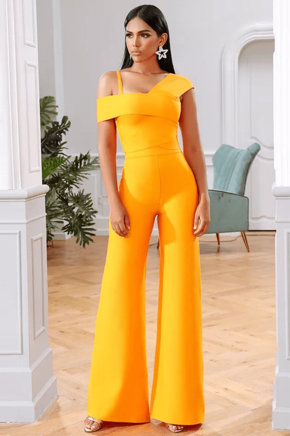 Two Piece Long Jumpsuit Impressive Aesthetic Ivory Wide-Leg Two